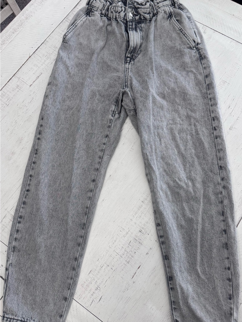 Zara Light Grey Paperbag Waist Boyfriend Jeans